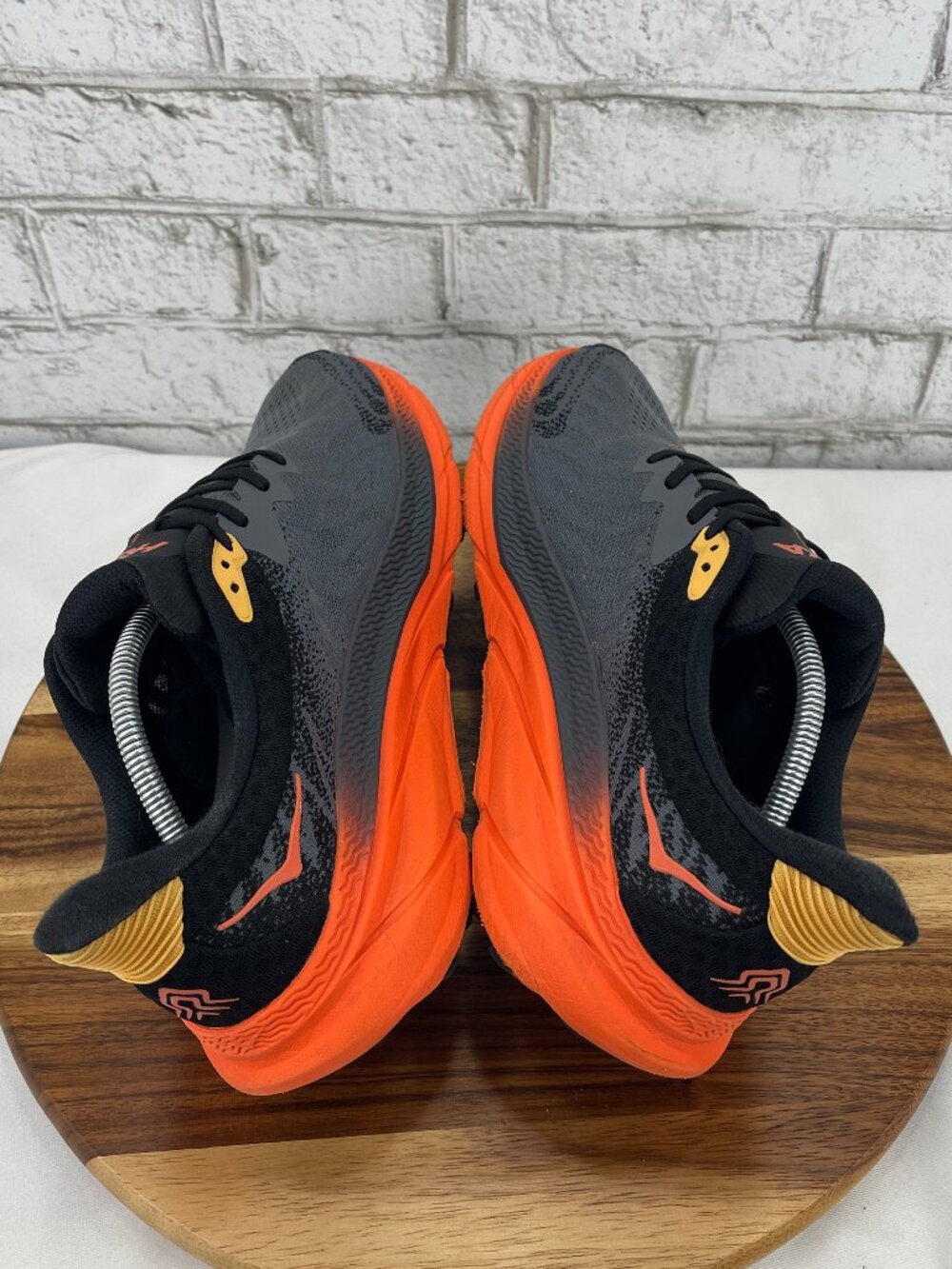 Hoka Men's Gray and Orange Athletic Running Shoes with Yellow Accents - Picture 11 of 16